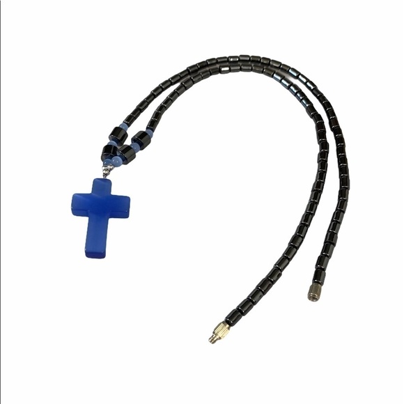 Jewelry - Necklace hematite (non-magnetic) blue cross